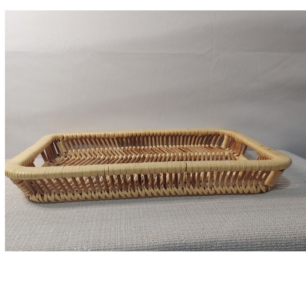 MCM Danish Rattan Serving Tray Modern Chic Boho Bamboo Vintage 17"x12" Large